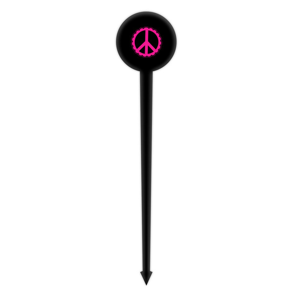Peace Sign Black Plastic 4" Food Pick - Round - Single Pick
