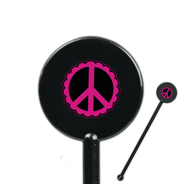 Custom Peace Sign 5.5" Round Plastic Stir Sticks - Black - Single Sided