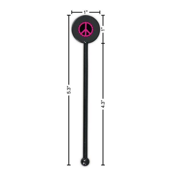 Peace Sign Black Plastic 5.5" Stir Stick - Round - Dimensions