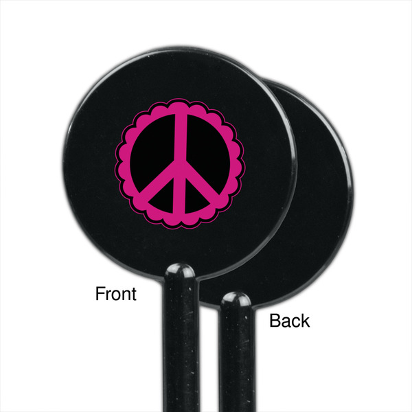 Peace Sign Black Plastic 5.5" Stir Stick - Single Sided - Round - Front & Back
