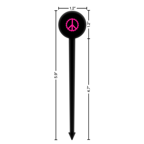 Peace Sign Black Plastic 6" Food Pick - Round - Dimensions