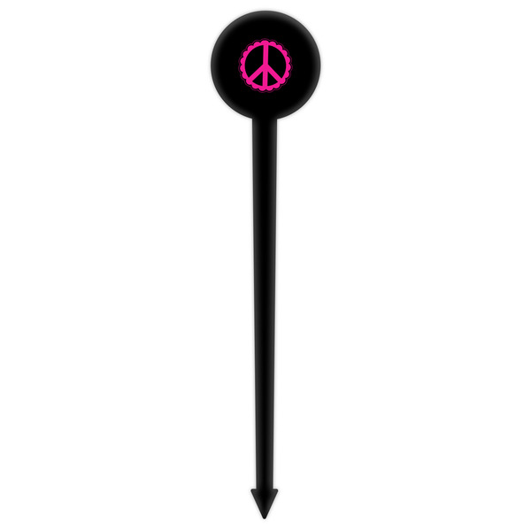 Peace Sign Black Plastic 6" Food Pick - Round - Single Pick
