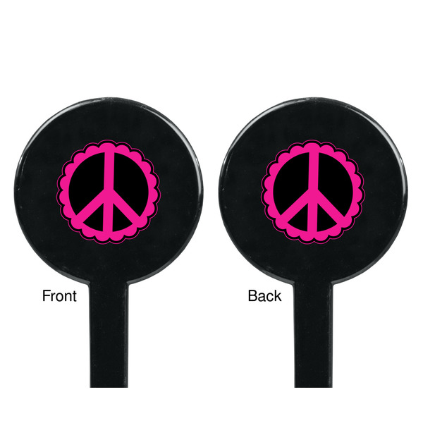Peace Sign Black Plastic 7" Stir Stick - Double Sided - Round - Front & Back