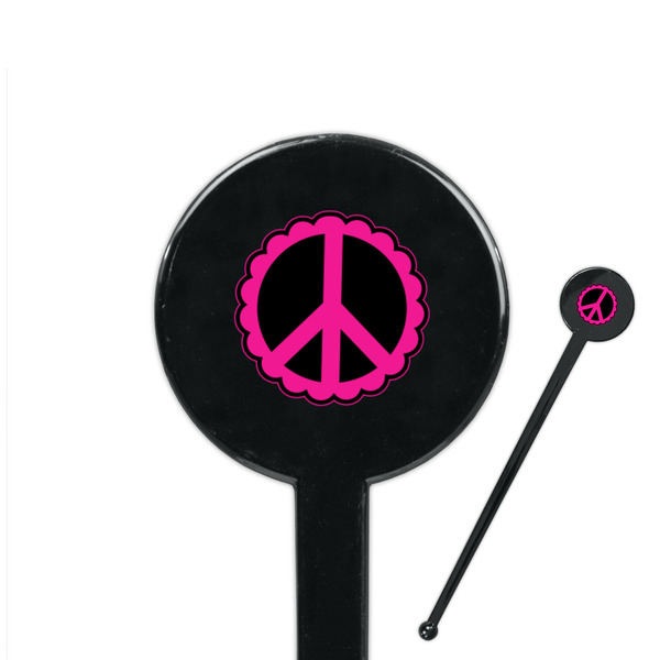 Custom Peace Sign 7" Round Plastic Stir Sticks - Black - Single Sided