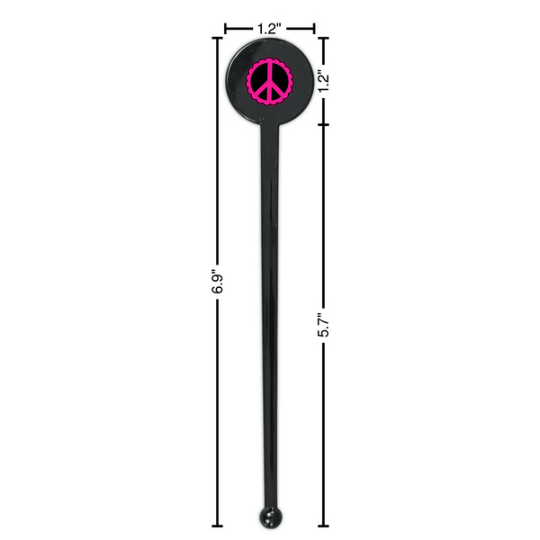 Peace Sign Black Plastic 7" Stir Stick - Round - Dimensions