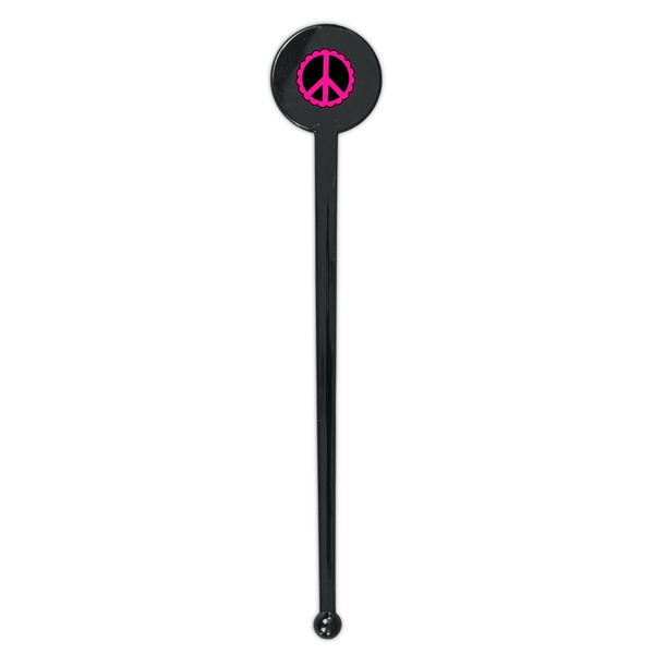 Peace Sign Black Plastic 7" Stir Stick - Round - Single Stick