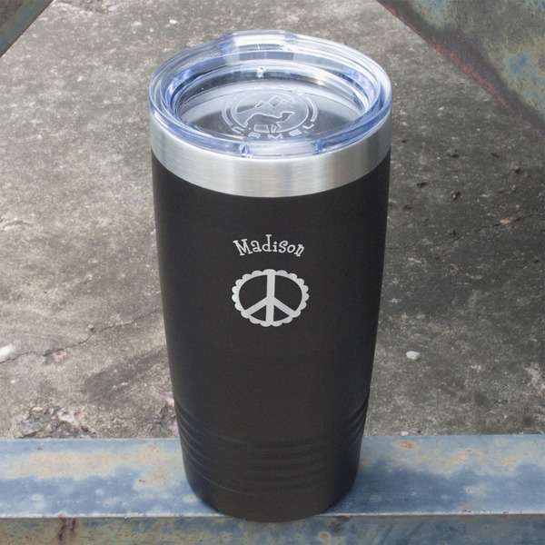 Peace Sign Black Polar Camel Tumbler - 20oz - Angled