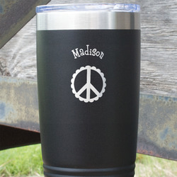 Peace Sign 20 oz Stainless Steel Tumbler - Black - Single Sided (Personalized)
