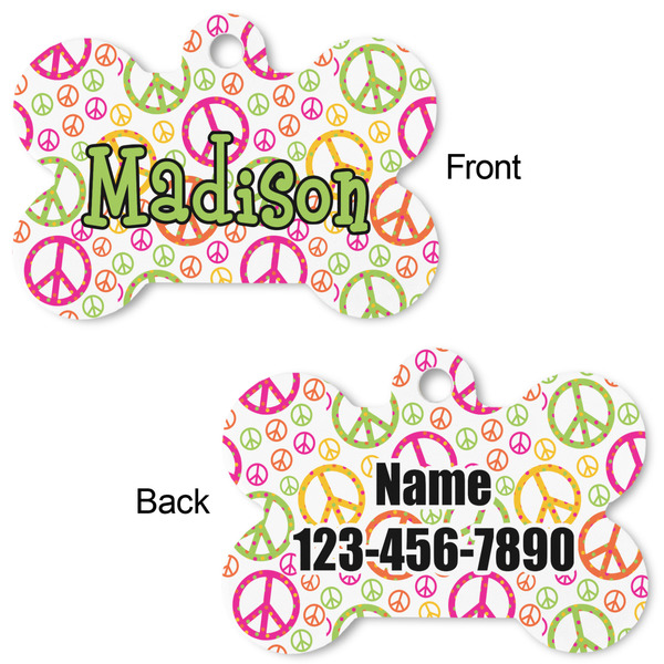 Peace Sign Bone Shaped Dog ID Tag - Large - Approval