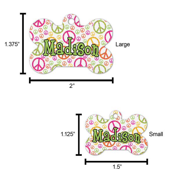 Peace Sign Bone Shaped Dog ID Tag - Large - Scale