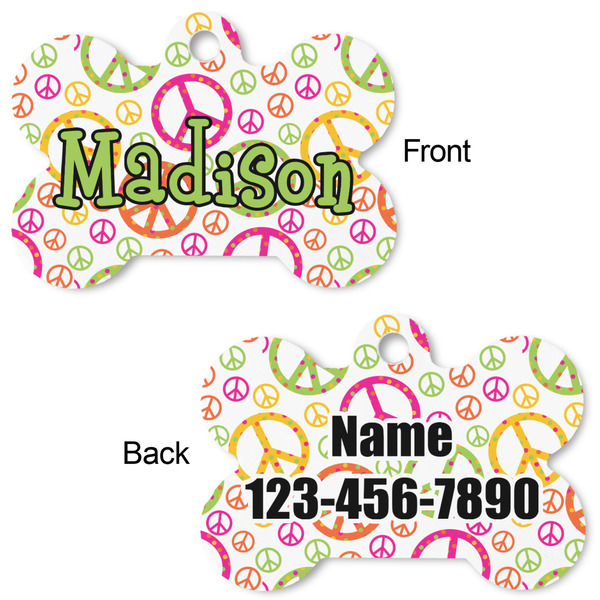 Peace Sign Bone Shaped Dog Tag - Front & Back