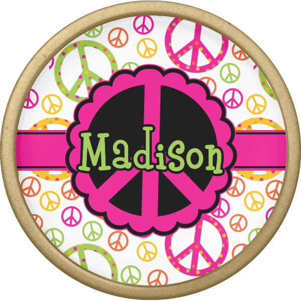 Peace Sign Cabinet Knob - Gold - Front