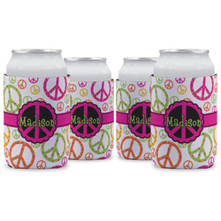 Peace Sign Can Cooler (12 oz) - Set of 4 w/ Name or Text