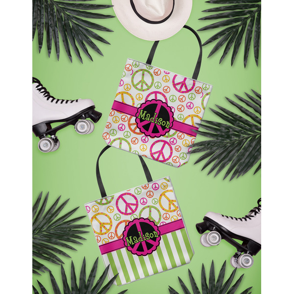 Peace Sign Canvas Tote Lifestyle Front and Back- 13x13