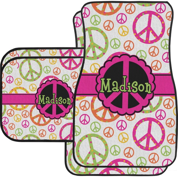 Custom Peace Sign Car Floor Mats Set - 2 Front & 2 Back (Personalized)