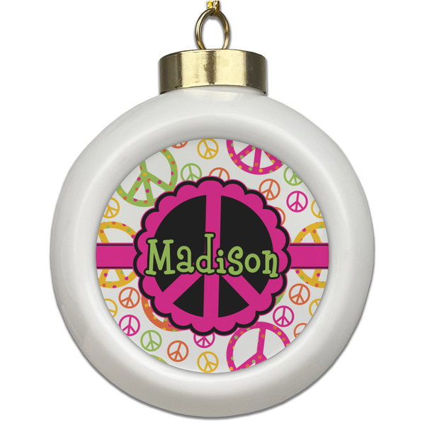 Custom Peace Sign Ceramic Ball Ornament (Personalized)