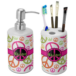 Peace Sign Ceramic Bathroom Accessories Set (Personalized)