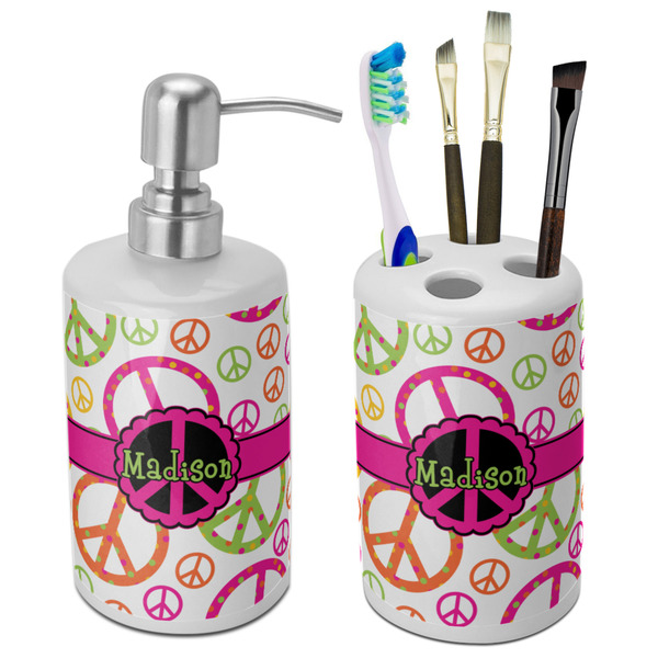 Custom Peace Sign Ceramic Bathroom Accessories Set (Personalized)