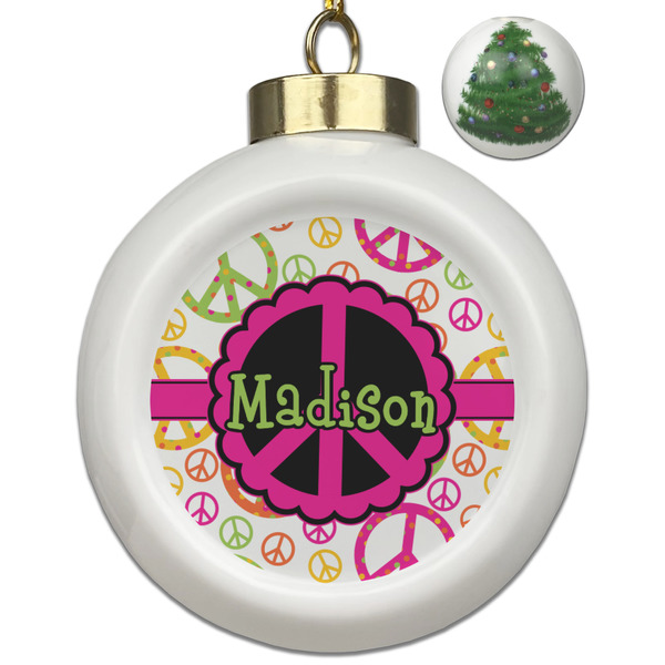 Custom Peace Sign Ceramic Ball Ornament - Christmas Tree (Personalized)