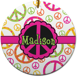 Peace Sign Round Ceramic Ornament w/ Name or Text