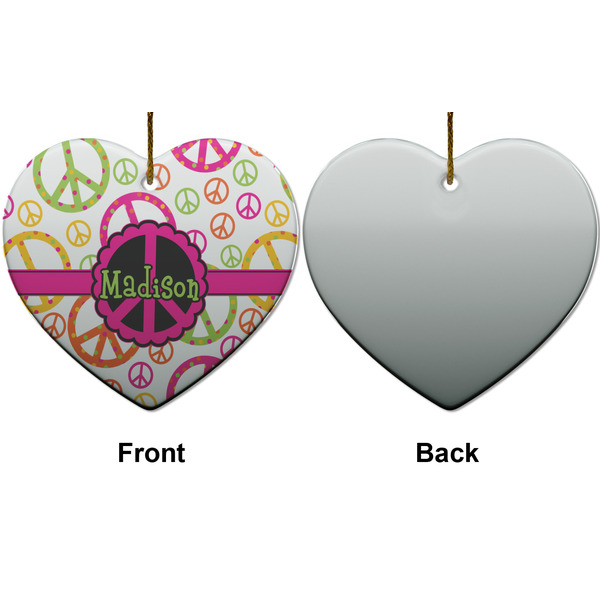 Peace Sign Ceramic Flat Ornament - Heart Front & Back (APPROVAL)