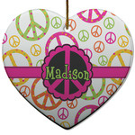 Peace Sign Heart Ceramic Ornament w/ Name or Text