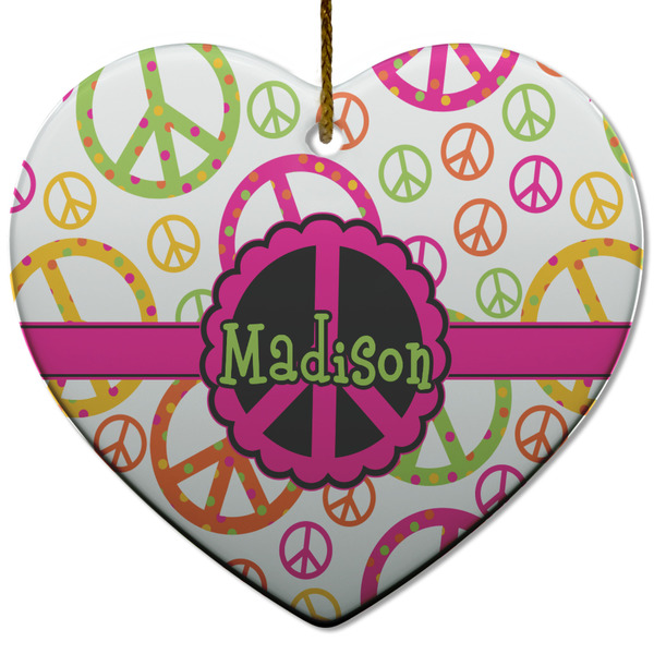 Peace Sign Ceramic Flat Ornament - Heart (Front)