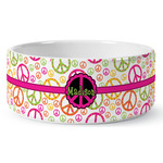 Peace Sign Ceramic Dog Bowl (Personalized)
