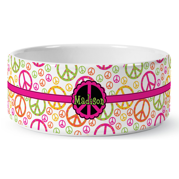 Custom Peace Sign Ceramic Dog Bowl - Large (Personalized)