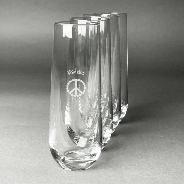 Custom Peace Sign Champagne Flute - Stemless Engraved - Set of 4 (Personalized)