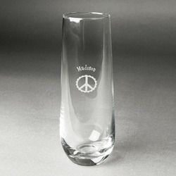 Peace Sign Champagne Flute - Stemless Engraved - Single (Personalized)
