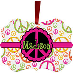 Peace Sign Metal Frame Ornament - Double Sided w/ Name or Text