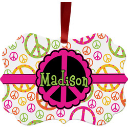 Peace Sign Metal Frame Ornament - Double Sided w/ Name or Text