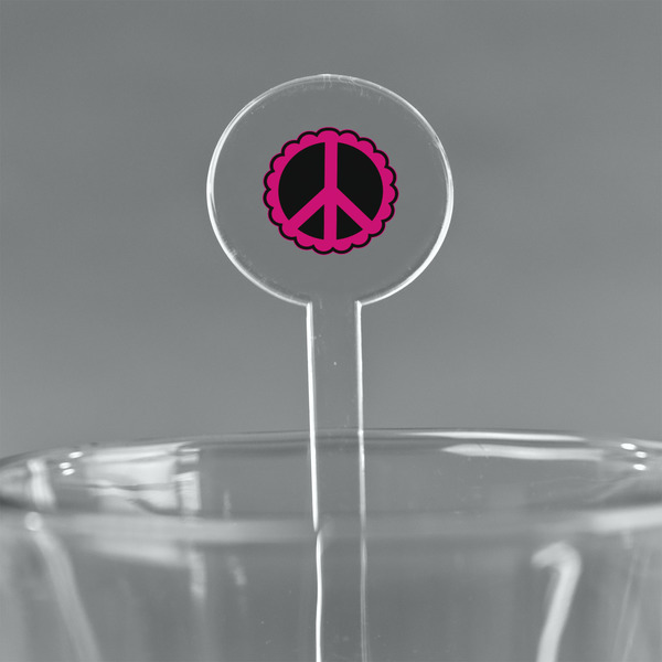 Custom Peace Sign 7" Round Plastic Stir Sticks - Clear