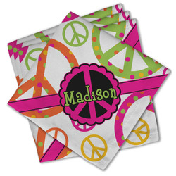 Peace Sign Cloth Cocktail Napkins - Set of 4 w/ Name or Text
