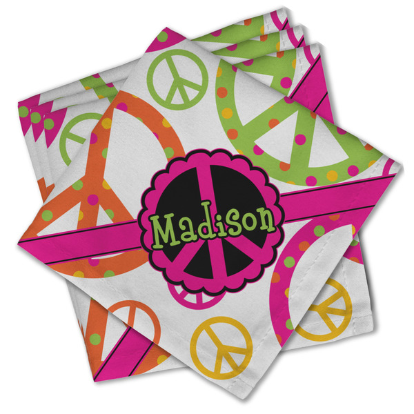 Custom Peace Sign Cloth Cocktail Napkins - Set of 4 w/ Name or Text