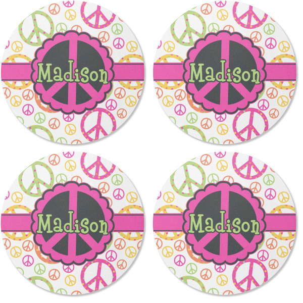 Peace Sign Coaster Round Rubber Back - Apvl