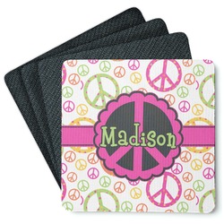 Peace Sign Square Rubber Backed Coasters - Set of 4 (Personalized)