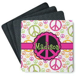 Peace Sign Square Rubber Backed Coasters - Set of 4 (Personalized)