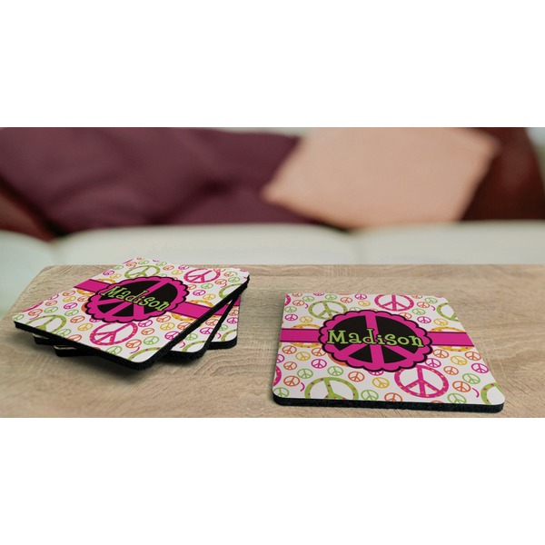 Peace Sign Coaster Rubber Back - On Coffee Table