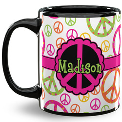 Peace Sign 11 Oz Coffee Mug - Black (Personalized)