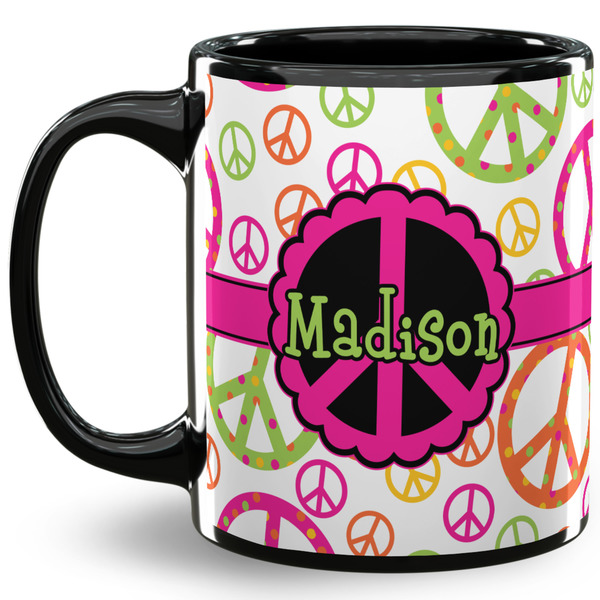 Custom Peace Sign 11 Oz Coffee Mug - Black (Personalized)