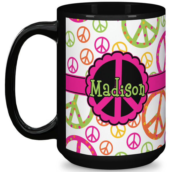 Custom Peace Sign 15 Oz Coffee Mug - Black (Personalized)