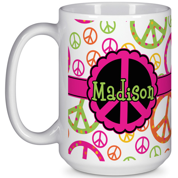 Custom Peace Sign 15 Oz Coffee Mug - White (Personalized)