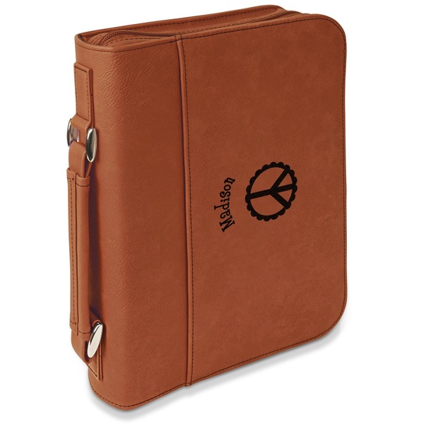 Custom Peace Sign Leatherette Bible Cover with Handle & Zipper - Small - Double Sided (Personalized)