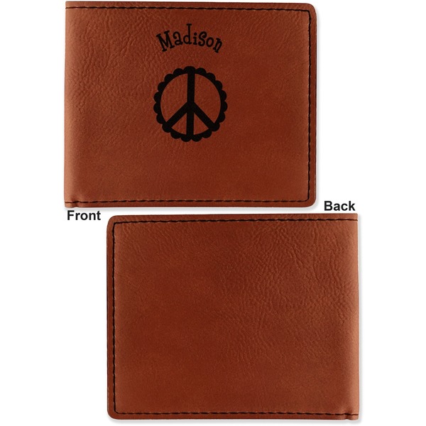 Peace Sign Cognac Leatherette Bifold Wallets - Front and Back Single Sided - Apvl