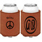 Peace Sign Cognac Leatherette Can Sleeve - Double Sided Front and Back
