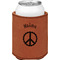 Peace Sign Cognac Leatherette Can Sleeve - Single Front