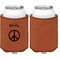 Peace Sign Cognac Leatherette Can Sleeve - Single Sided Front and Back