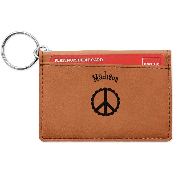 Custom Peace Sign Leatherette Keychain ID Holder - Double Sided (Personalized)